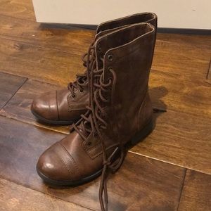 Brown Lace-Up Combat Boots.